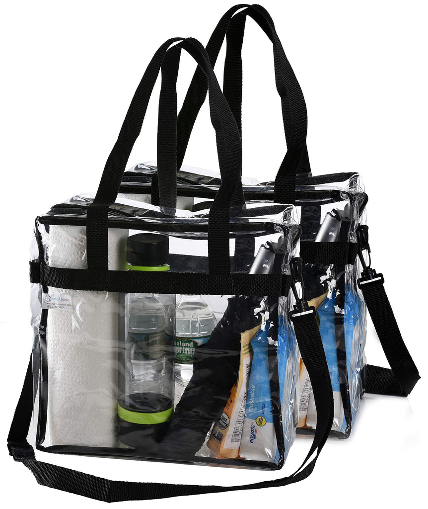 Clear Tote Bag NFL Stadium Approved - 2 PACK - Shoulder Straps and Zippered Top. Perfect Clear Bag for Work, School, Sports Games and Concerts. Meets NFL Tournament Guidelines. (12 x 12 x 6 Inches) - backpacks4less.com