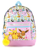 Pokemon Girls Pink Glitter School Backpack | Eevee Besties Design with Pikachu Pom Pom Keyring | Organized Storage