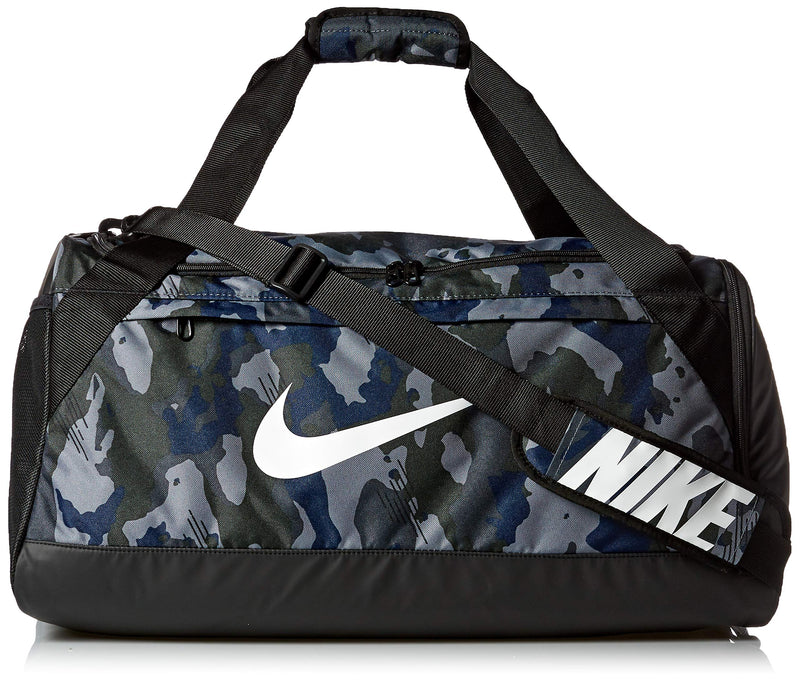 NIKE Brasilia Medium Duffle - All Over Print, Dark Grey/Black/White, Misc - backpacks4less.com
