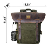 Leather Backpack for Men TOPWOLFS Canvas Backpack Vintage Rucksack fit 15.6" Laptop Anti-theft Pocket Multifunction Books School Travel Bag (Green&Brown Leather) - backpacks4less.com