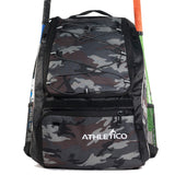 Athletico Baseball Bat Bag - Backpack for Baseball, T-Ball & Softball Equipment & Gear for Youth and Adults | Holds Bat, Helmet, Glove, Shoes |Shoe Compartment & Fence Hook (Gray Camo) - backpacks4less.com