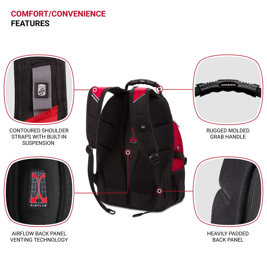 SwissGear 1900 Scansmart TSA Friendly Laptop Backpack- Red/Black –