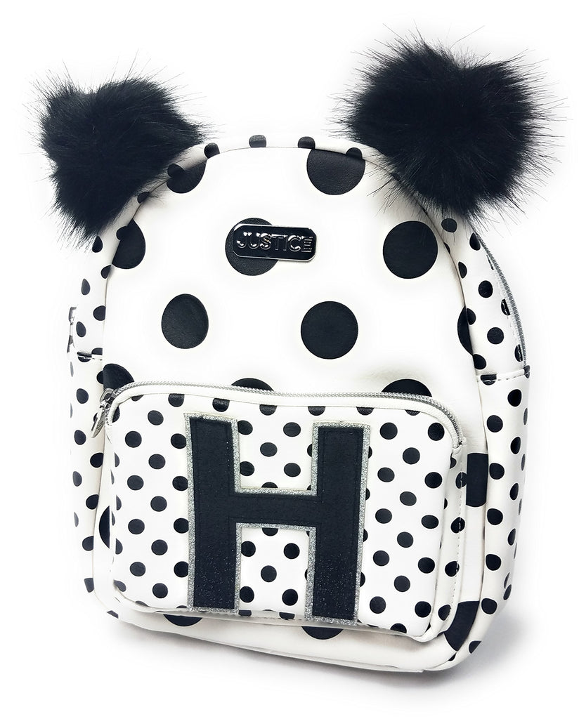 justice com mini backpacks Justice Girls Mini Backpack Initial Polka Dot Pom Pom (H)
