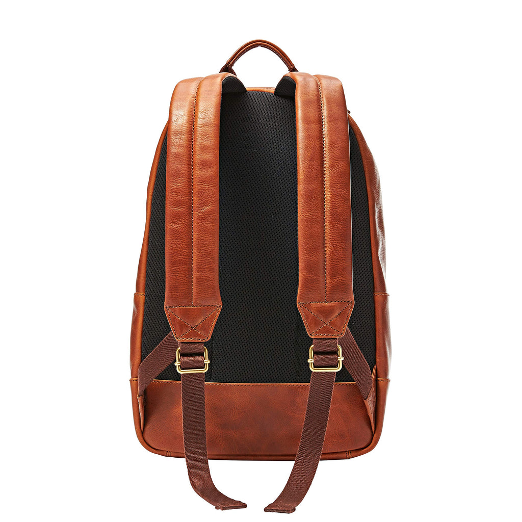 Fossil Men s Leather Estate Backpack Cognac backpacks4less