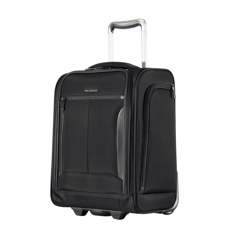 Ricardo Beverly Hills Seahaven 2.0 Softside Under Seat Carry-On, Durable and Lightweight, 2-Wheel Smooth-Rolling Spinners, Trolley Sleeve and Easy Access Front Pocket, Midnight, Carry-On 16-Inches