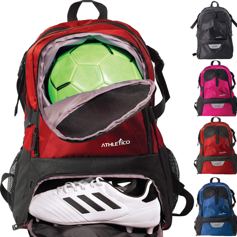 Athletico National Soccer Bag - Backpack for Soccer, Basketball & Football Includes Separate Cleat and Ball Holder (Red) - backpacks4less.com