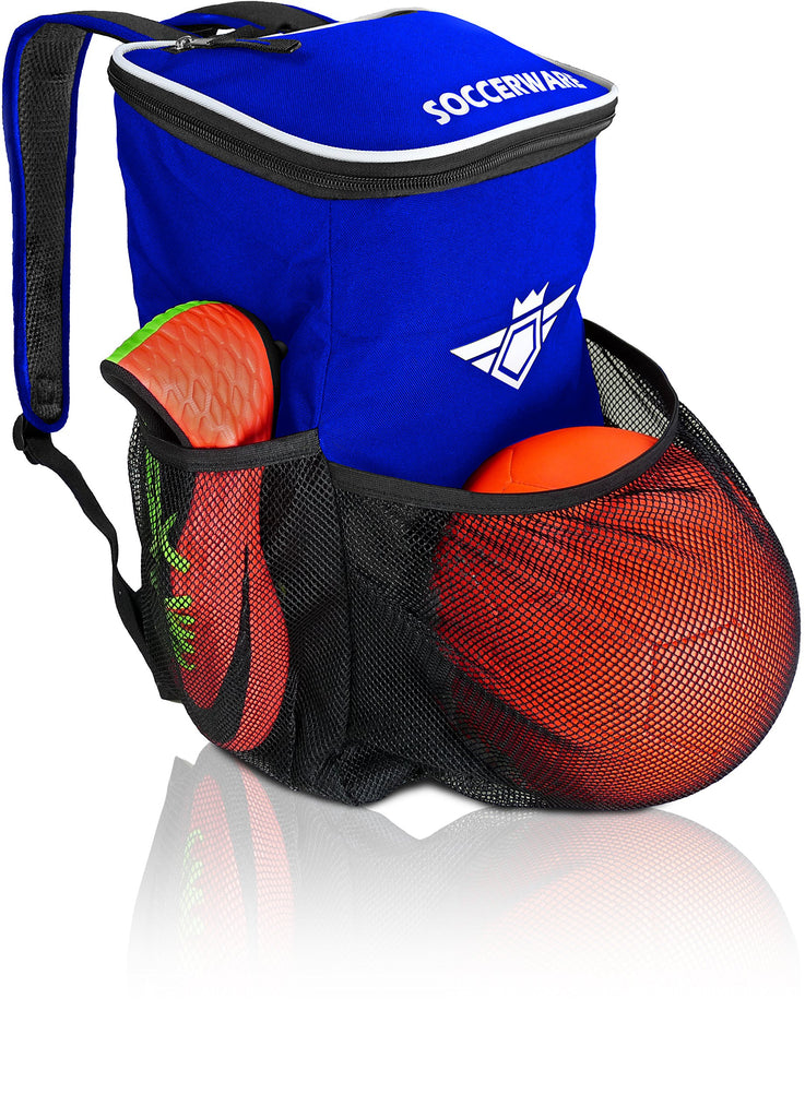 Soccer Backpack with Ball Holder Compartment - for Boys & Girls | Bag Fits All Soccer Equipment & Gym Gear (Black) (Blue) - backpacks4less.com