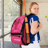 Athletico Baseball Bat Bag - Backpack for Baseball, T-Ball & Softball Equipment & Gear for Youth and Adults | Holds Bat, Helmet, Glove, Shoes | Shoe Compartment & Fence Hook (Magenta) - backpacks4less.com