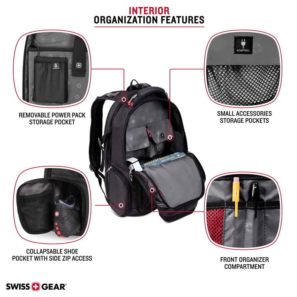 SWISSGEAR 5358 USB Charging SCANSMART ULTIMATE Organization LAPTOP PROTECTION BACKPACK - BLACK/RED - backpacks4less.com