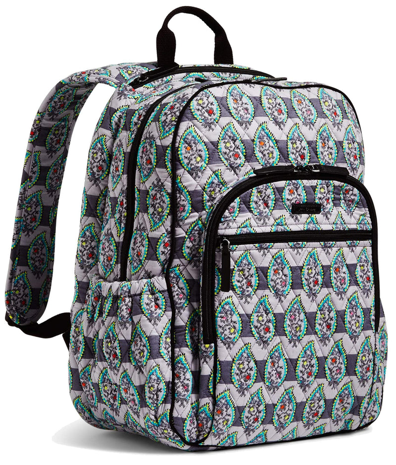 Vera Bradley Quilted Campus Backpack, Signature Cotton (Grey/Paisley Stripes, One Size) - backpacks4less.com