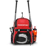 DashSport Baseball Bag Softball Backpack Bat Bag | T-Ball Equipment and Softball Bag | Bat Pack (Red) - backpacks4less.com