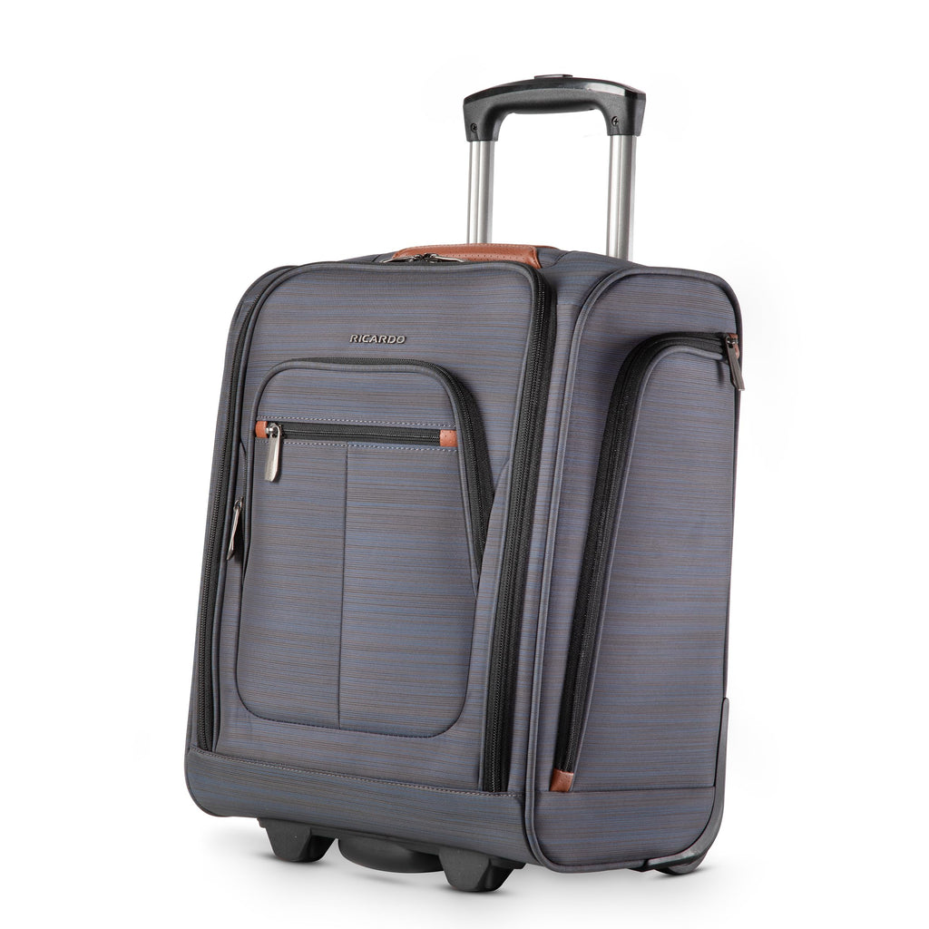high sierra wheeled underseat suitcase carry-on travel tote bag gray Ricardo Beverly Hills Montecito 2.0 Softside Underseat Carry-On Luggage with Wheels, Airplane Travel Essentials, Lightweight, Men and Women, Grey, 16-inch