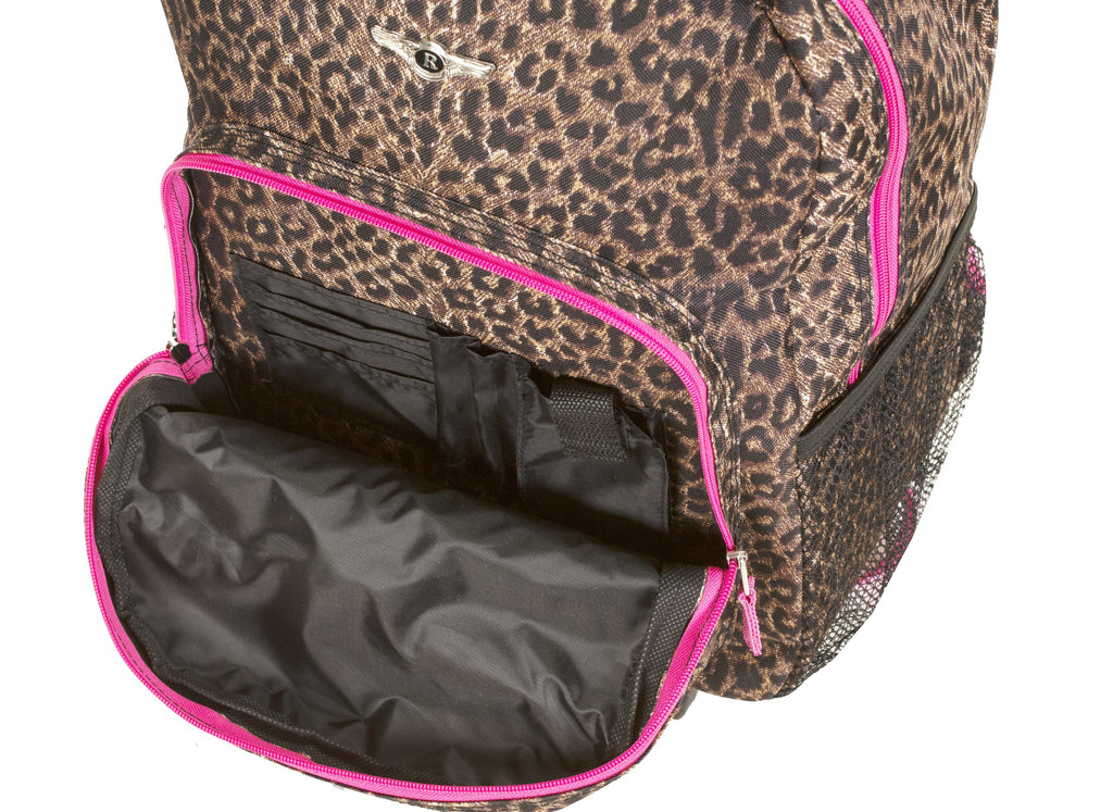 Rockland Luggage 17 Inch Rolling Backpack, Pink Leopard, One Size - backpacks4less.com