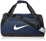 Nike Brasilia Training Duffel Bag, Versatile Bag with Padded Strap and Mesh Exterior Pocket, Medium, Midnight Navy/Black/White - backpacks4less.com