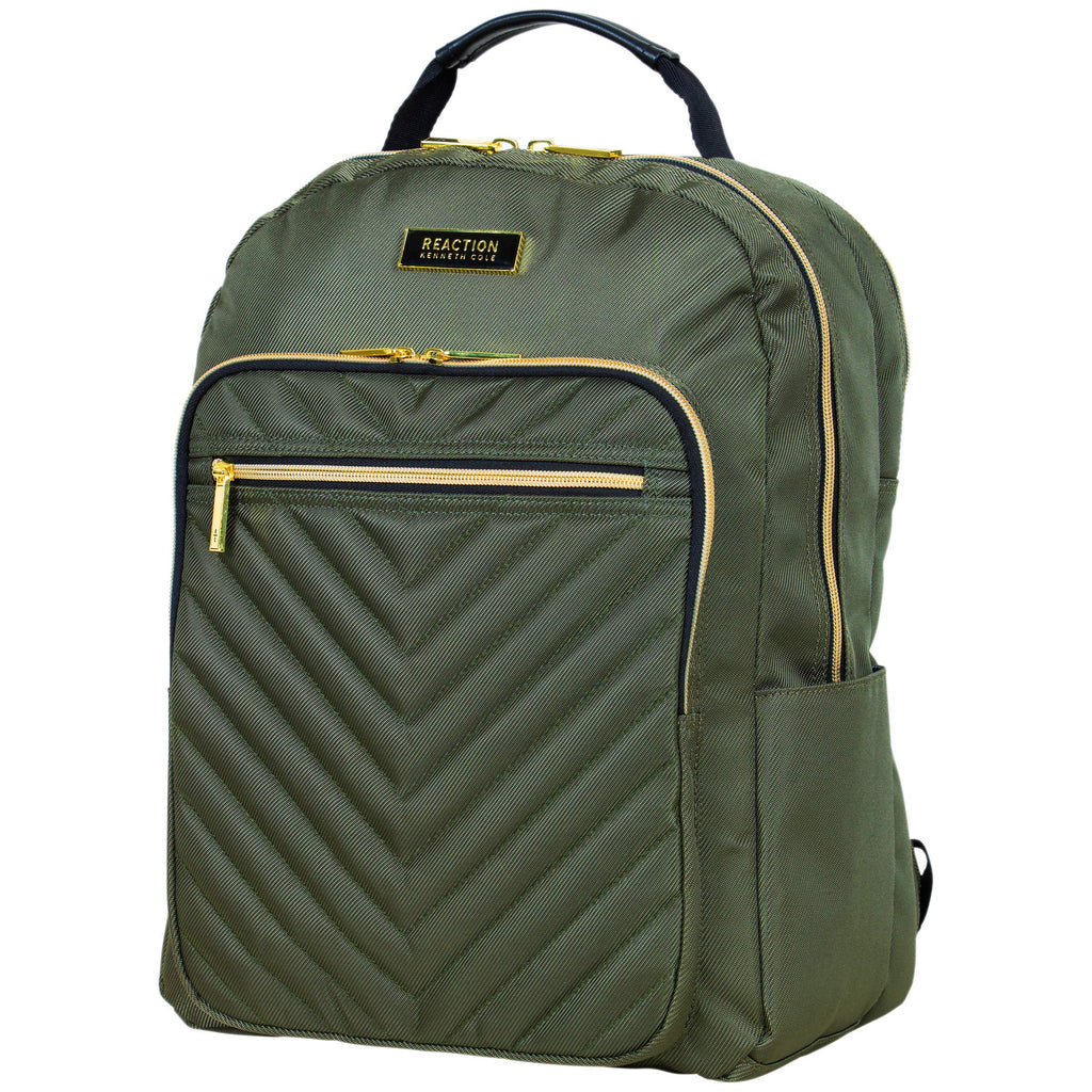 Kenneth Cole Reaction Women's Chelsea Chevron Quilted 15-Inch Laptop & Tablet Fashion Travel Backpack, Olive, Laptop - backpacks4less.com